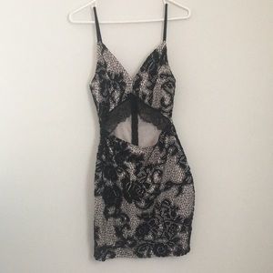 Akira - Fitted Black Lace Cutout Mini Dress